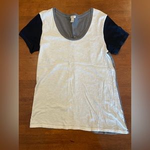 J Crew Color Block Asymmetrical Tee Blue Gray Sz S